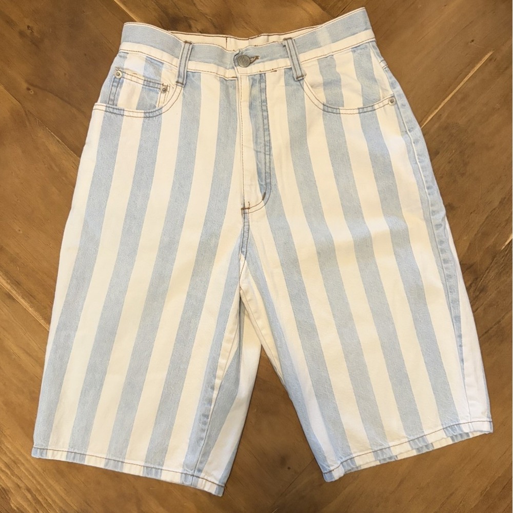 Vintage 90s Women's Denim Shorts Jorts High Waisted Striped Light Wash Sz 7 28"